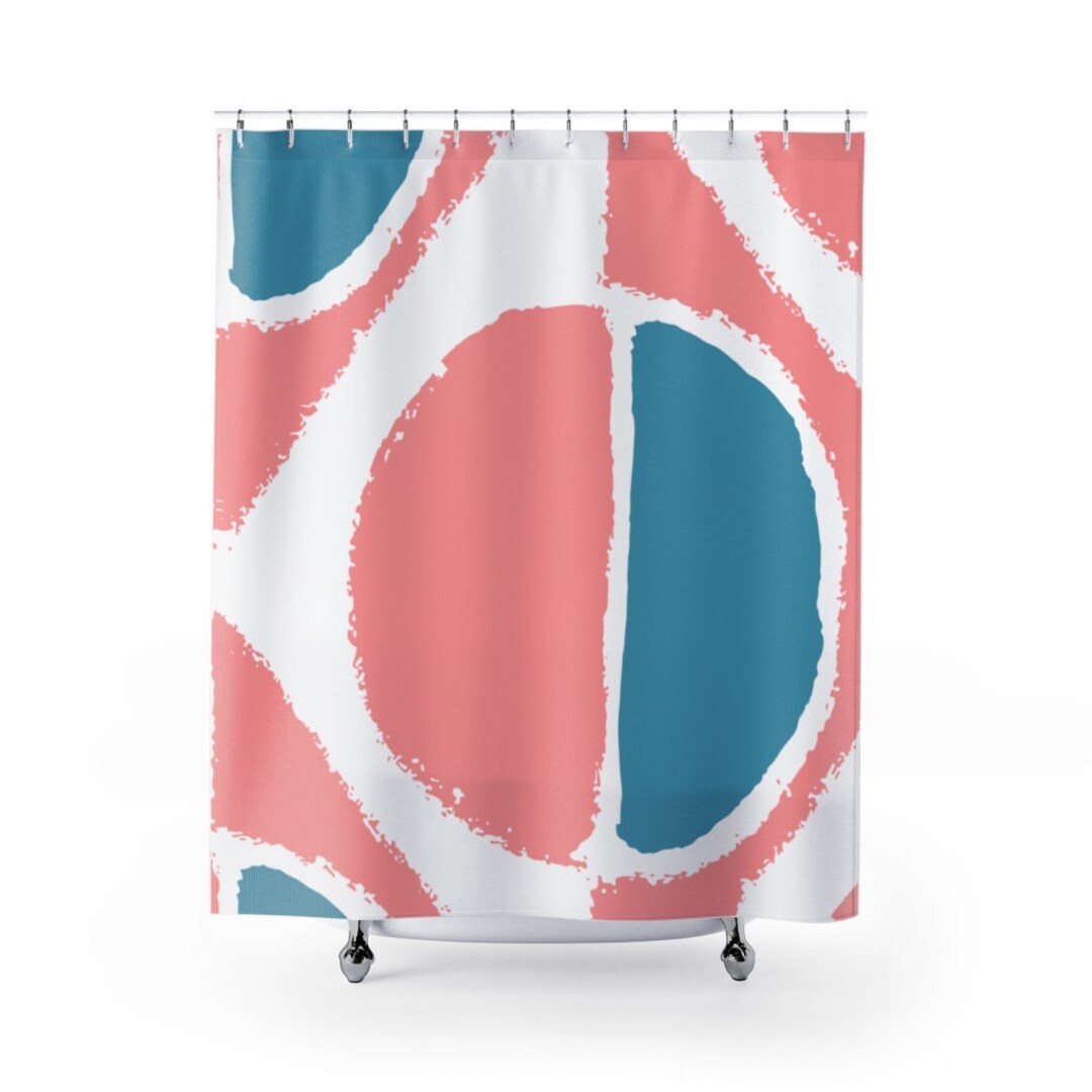 Retro Curtain Pink, Teal Blue, Mid Century Modern Colorful Abstract Geometric Shower Curtain