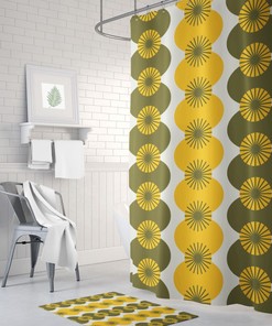 Retro Floral Shower Curtain, Avocado Green Yellow, Mid Century Modern