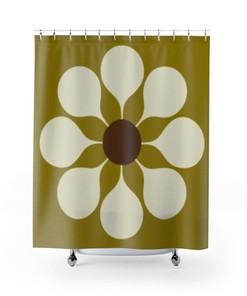 Retro Flower Mid Century Modern Shower Curtain, Bathroom Accessories, Retro Boho Flowers Bathroom Decor, Bathroom Gift