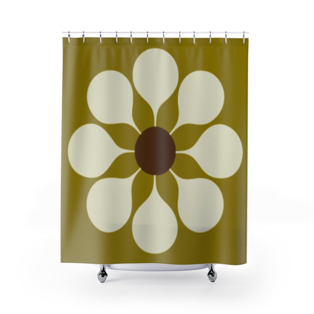 Retro Flower Mid Century Modern Shower Curtain, Bathroom Accessories, Retro Boho Flowers Bathroom Decor, Bathroom Gift
