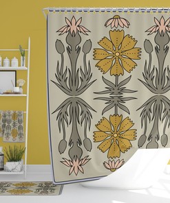 Retro Flowers Bathroom Decor, Boho Shower Curtain, Bath Mat, Spa Wrap, Waffle Weave Shower Curtain, Hand Towel, Bath Towel