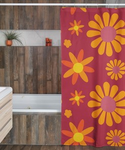 Retro Flowers Mod Boho 1970's Shower Curtain, Hippie Groovy Shower Curtain