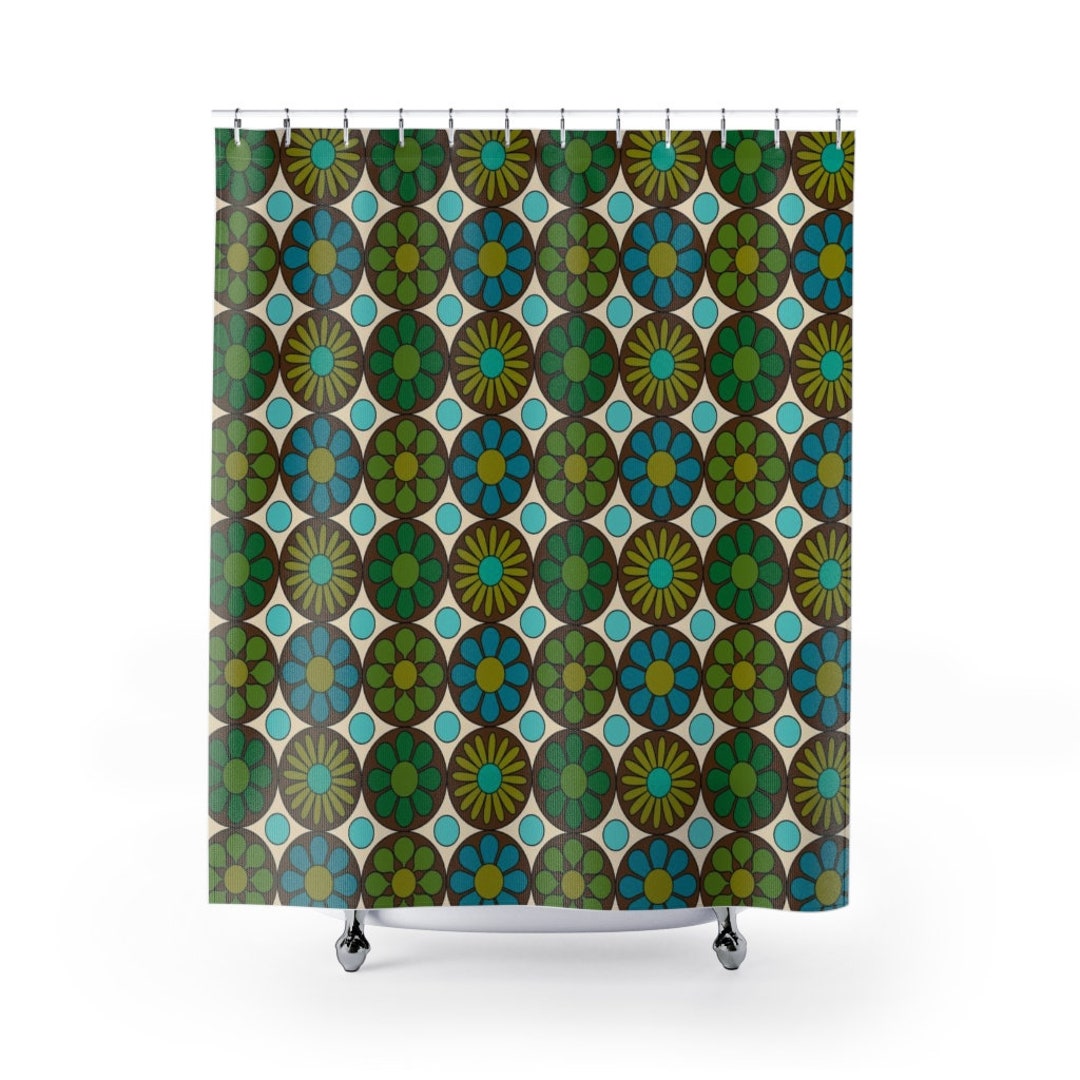 Retro Flowers Mod Boho 1970's Shower Curtain, Hippie Groovy Shower Curtain, New Home Housewarming Gift, 70's Decor