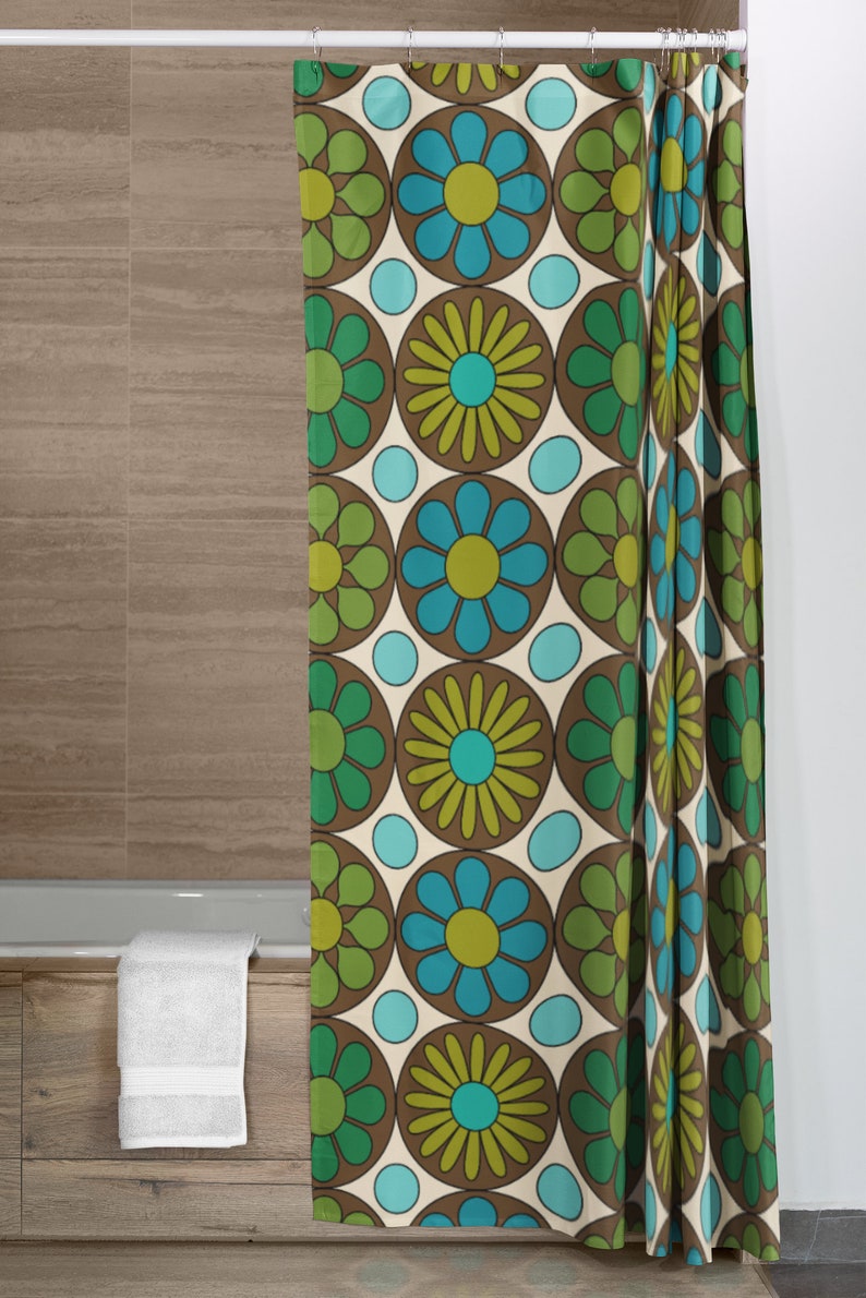 Retro Flowers Mod Boho 1970's Shower Curtain, Hippie Groovy Shower Curtain, New Home Housewarming Gift, 70's Decor - Image 3