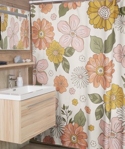 Retro Flowers Mod Boho 1970's Shower Curtain, Hippie Groovy Shower Curtain, New Home Housewarming Gift, 70's Decor, New Apartment Gift