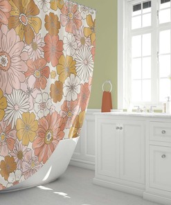 Retro Flowers Shower Curtain, Groovy 60's 70's Hippie Shower Accessory