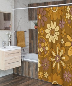 Retro Flowers Shower Curtain, Groovy 60's 70's Hippie Shower Accessory