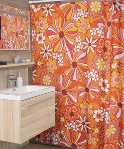 Retro Flowers Shower Curtain, Groovy 60's 70's Hippie Shower Accessory, Bathroom Accessories