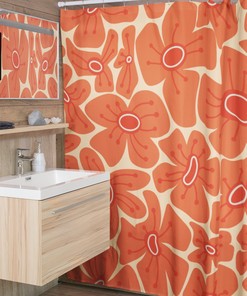 Retro Flowers Shower Curtain, Groovy 60's 70's Hippie Shower Accessory Home Decor