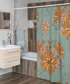 Retro Flowers Shower Curtain, Groovy 60's 70's Hippie Shower Accessory, Retro Bathroom Curtain