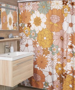 Retro Flowers Shower Curtain, Groovy 60's 70's Hippie Shower Accessory, Retro Bathroom Curtain Bathroom Decor