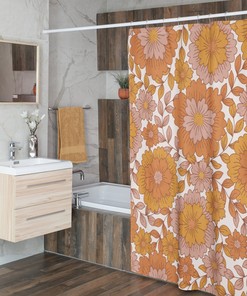 Retro Flowers Shower Curtain, Groovy 60's 70's Hippie Shower Accessory, Retro Bathroom Curtain For Family