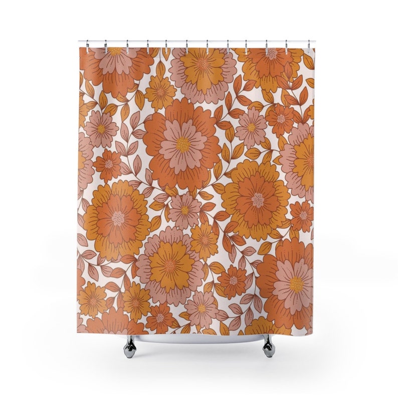 Retro Flowers Shower Curtain, Groovy 60's 70's Hippie Shower Accessory, Retro Bathroom Curtain For Family - Image 2
