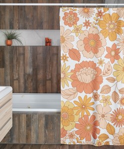Retro Flowers Shower Curtain, Groovy 60's 70's Hippie Shower Accessory, Retro Bathroom Curtain Home Decor