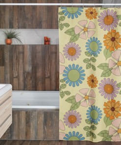 Retro Flowers Shower Curtain, Groovy 60's 70's Hippie Shower Accessory, Retro Bathroom Curtain, Tub Curtain