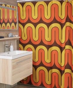 Retro Gold Brown Orange Shower Curtain, Decor Mid Century Modern Bathroom Decor, Bathroom Accessories, Housewarming Gift Modern Home
