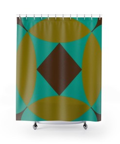 Retro Green and Brown Retro Flower Mid Century Modern Shower Curtain, Retro Bathroom Decor