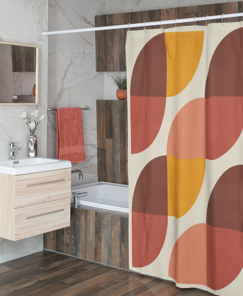 Retro Groovy 60's 70's Geometric Hippie Personalized Shower Curtain For Vintage Bathroom Decor - Image 4
