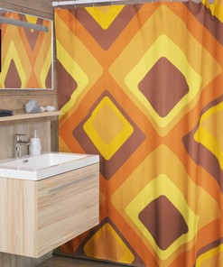 Retro Groovy 60's 70's Geometric Hippie Shower Curtain, Retro Bathroom Curtain