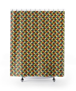 Retro Groovy 60's 70's Geometric Hippie Shower Curtain, Retro Bathroom Curtain