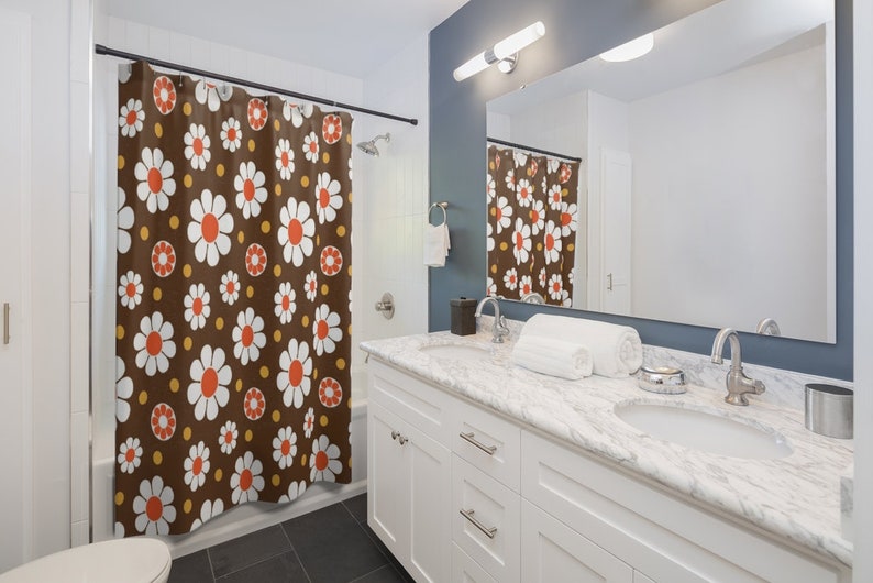 Retro Groovy 60's 70's Hippie Flowers Personalized Shower Curtain For Vintage Bathroom Decor - Image 3