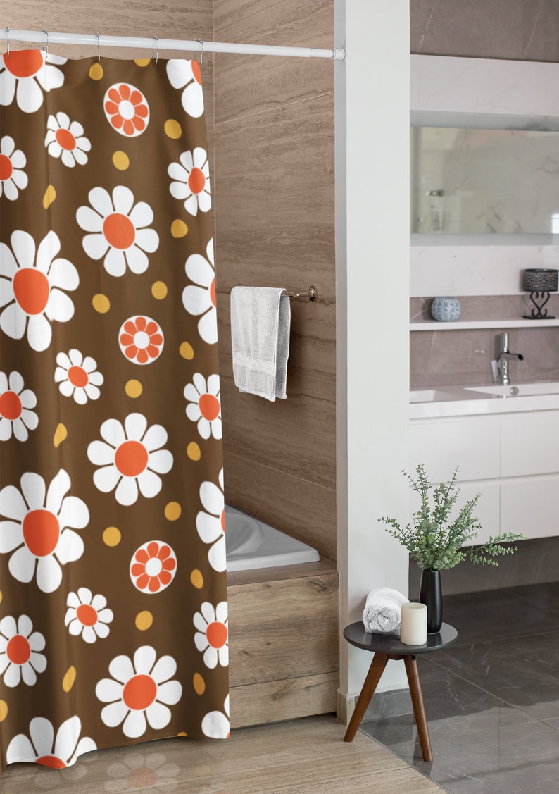 Retro Groovy 60's 70's Hippie Flowers Personalized Shower Curtain For Vintage Bathroom Decor - Image 4