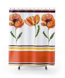 Retro Groovy 60's 70's Hippie Poppies Personalized Shower Curtain For Vintage Bathroom Decor