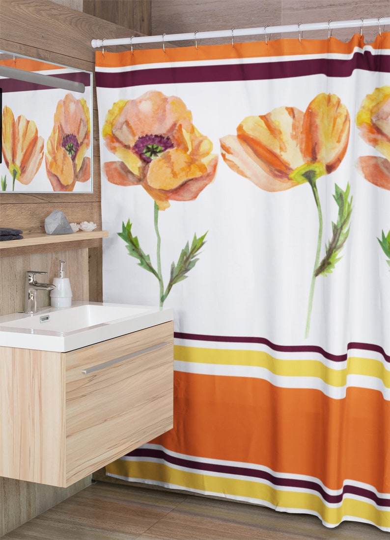 Retro Groovy 60's 70's Hippie Poppies Personalized Shower Curtain For Vintage Bathroom Decor - Image 3