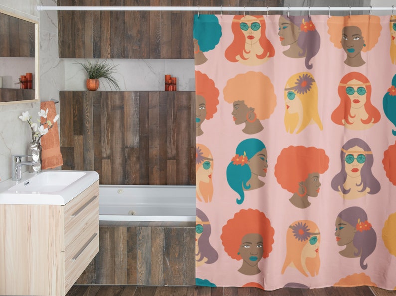 Retro Groovy 60's 70's Hippie Women Personalized Shower Curtain For Vintage Bathroom Decor - Image 4