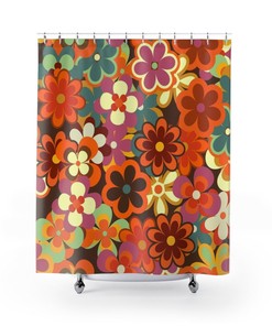 Retro Groovy Shower Curtain, 70s Aesthetic Decor, Hippie Shower Curtain Decor