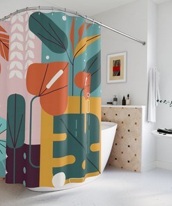 Retro Leaves Leaf Sunset Sunshine Abstract Art Shower Curtain - Contemporary Apartment Bathroom Decor