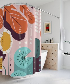 Retro Leaves Leaf Sunset Sunshine Abstract Art Shower Curtain - Contemporary Art For Your Apartment Bathroom
