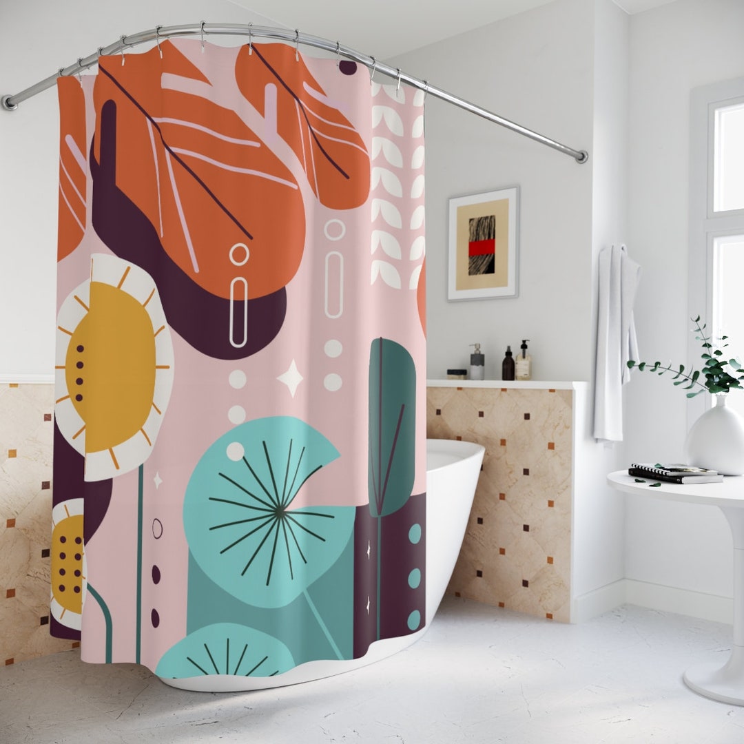 Retro Leaves Leaf Sunset Sunshine Abstract Art Shower Curtain - Contemporary Art For Your Apartment Bathroom