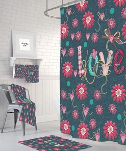 Retro Love Floral Shower Curtain, Hippe Boho