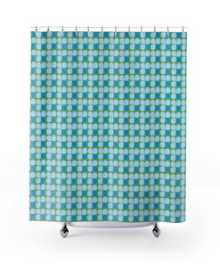 Retro Mid Century Modern Blue and Green Shower Curtain For your MCM 1950's Bathroom