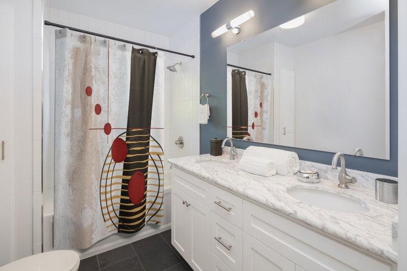 Retro Mid Century Modern Geometric Shower Curtain - Image 2