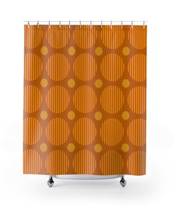 Retro Mid Century Modern Orange Circles Shower Curtain For MCM 1950's, 1960's Bathroom