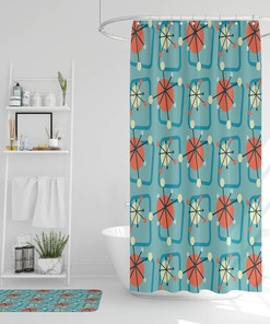 Retro Mid Century Modern Shower Curtain, Mcm Bathroom, Shower Curtain Accessories, Retro Inspired Bathroom