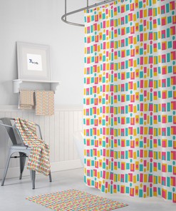 Retro Mid Century Shower Curtain, Modern Block Pattern