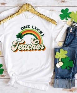 Retro One Lucky Teacher Shirt, St. Patricks Day Shirt, St. Patrick's Day Lucky Teacher Shirt, Patrick's Day Teacher Gift, Shamrock Shirts