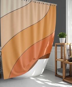 Retro Orange Shower Curtain, Danish Mid-Century Vintage Fabric Bathroom Curtain, Home Bathroom Set Decor, House Warming Gift