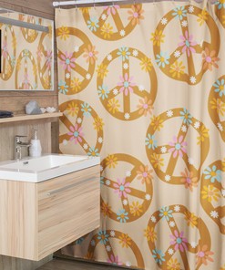 Retro Peace Sign Shower Curtain, Groovy 60's 70's Hippie Shower Accessory, Retro Bathroom Curtain
