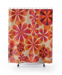 Retro Print Shower Curtain, Groovy Shower Curtain, 70s Aesthetic Decor, Hippie Shower Curtain Decor