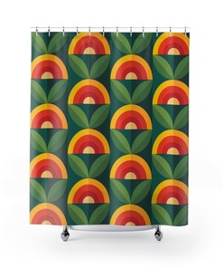 Retro Print Shower Curtain, Groovy Shower Curtain, 70s Hippie Shower Curtain Decor