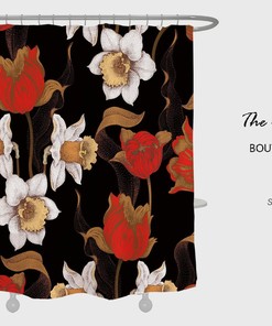 Retro Rose Flowers Shower Curtain, Black Waterproof And Washable Shower Curtains Decor