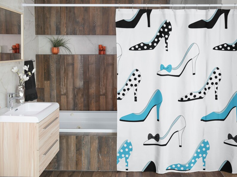 Retro Shoes Shower Curtains, Retro Shower Curtain, Housewarming Present New Home, Polka Dots Bathroom Accessories - Image 4