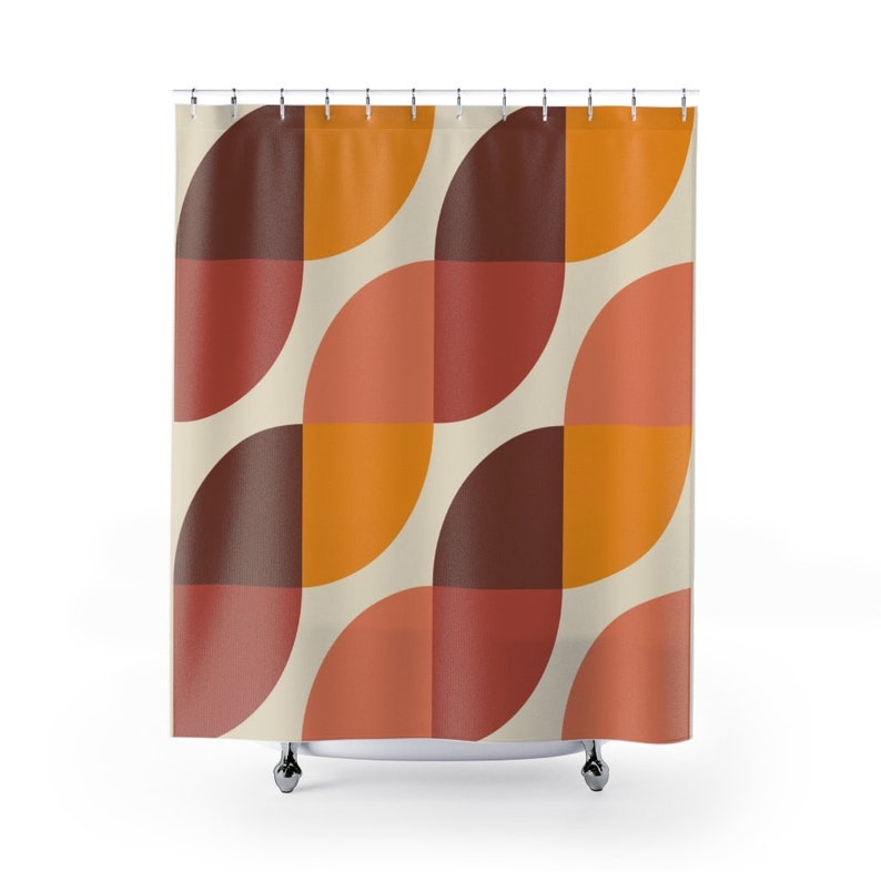 Retro Shower Curtain, 60's 70's Geometric Hippie Shower Accessory, Retro Bathroom Curtain - Image 2