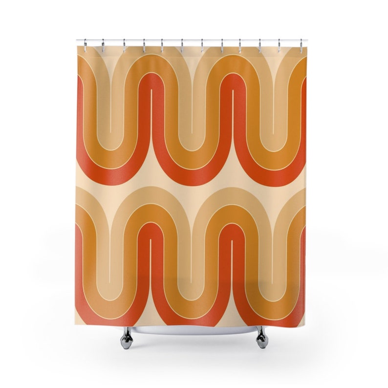 Retro Shower Curtain, 60's 70's Geometric Hippie Shower Accessory, Retro Bathroom Curtain - Image 2