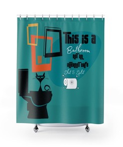 Retro Shower Curtain, Atomic Cat Retro Funny This Is Not An Internet Cafe Shit And Split Shower Curtain