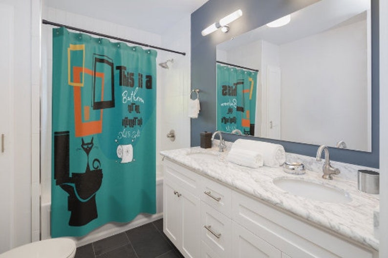 Retro Shower Curtain, Atomic Cat Retro Funny This Is Not An Internet Cafe Shit And Split Shower Curtain - Image 2